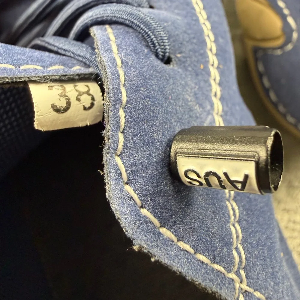 AUS Ram Blue Suede Driving Loafers Contrast Stitching Flats Size 38 Motorcycle
